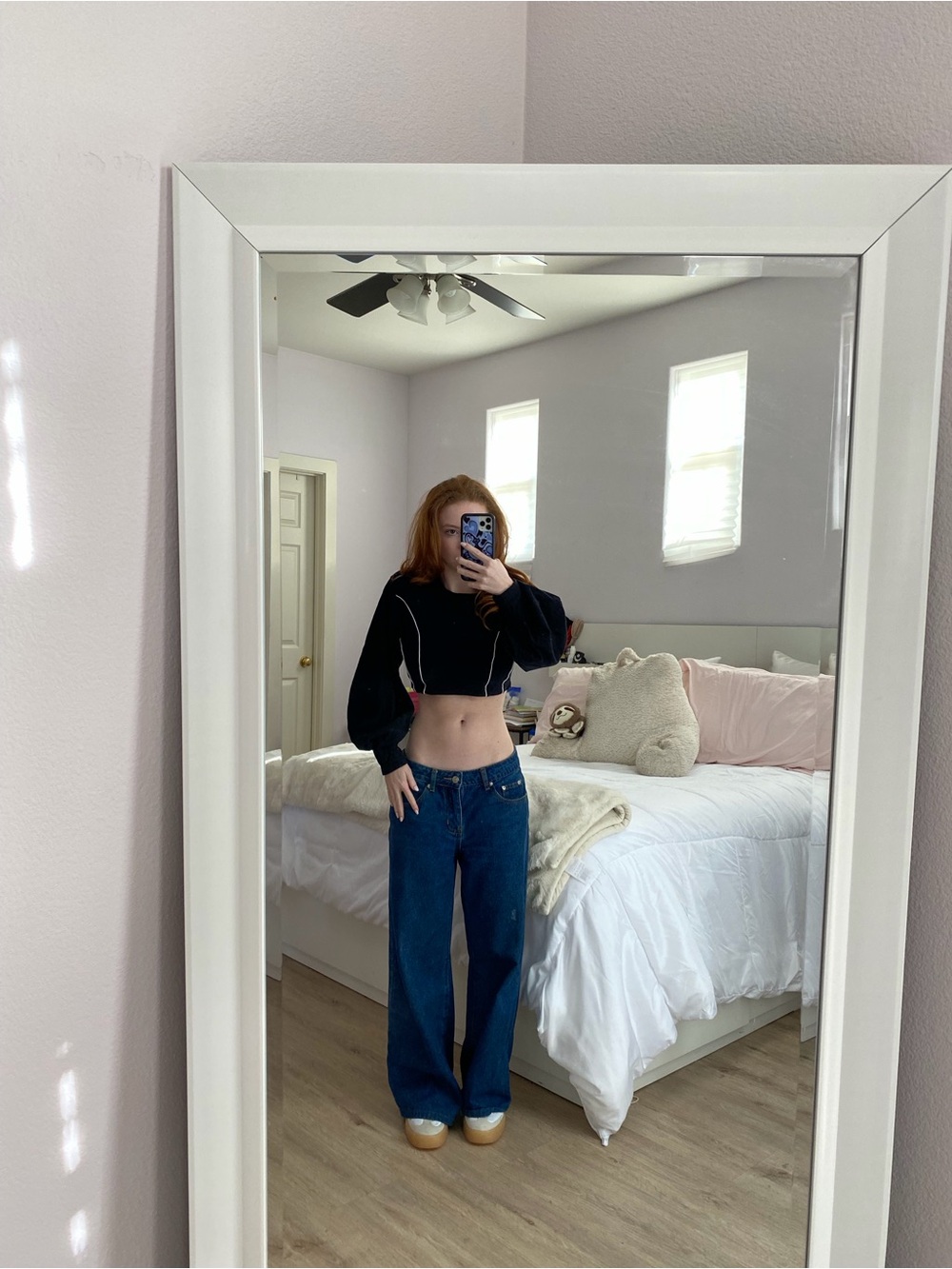 Urban Outfitters Black Cropped Hoodie with White Stitching